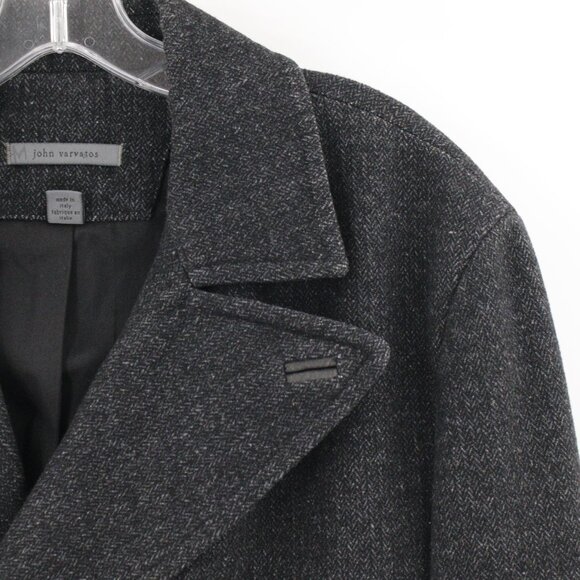 John Varvatos overcoat Men's 42 Double Breasted Wool Blend Herringbone coat peak - Picture 2 of 16